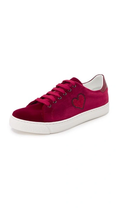 Anya Hindmarch Burgundy Suede Glitter Applique Trainers In Red