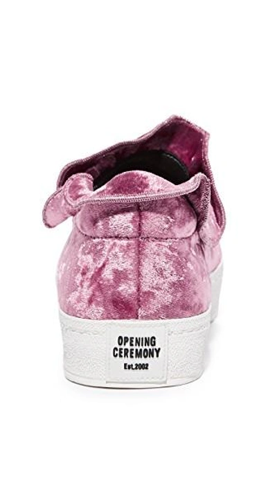 Shop Opening Ceremony Cici Velvet Ruffle Slip On Sneakers In Ash Rose