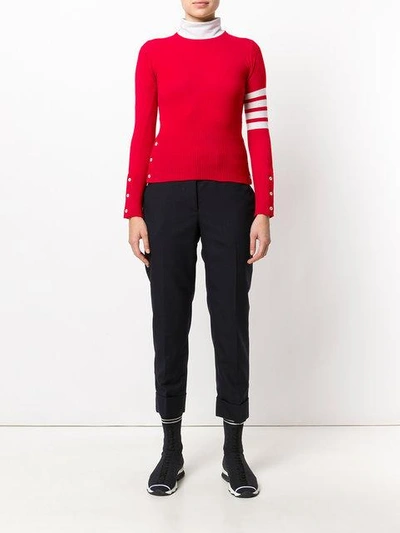 Shop Thom Browne Classic Crew Neck Pullover Cashmere With 4-bar Sleeve Stripe In Red