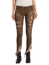 R13 Kate Leopard Angled Shredded Hem Skinny Jeans