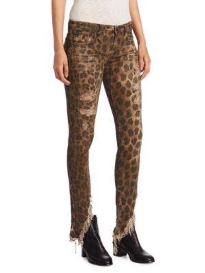 Shop R13 Kate Leopard Angled Shredded Hem Skinny Jeans