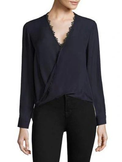 Shop L Agence Rosario Lace Trimmed Silk Top In Purple