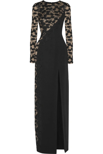 J Mendel Lace-paneled Silk-crepe Gown