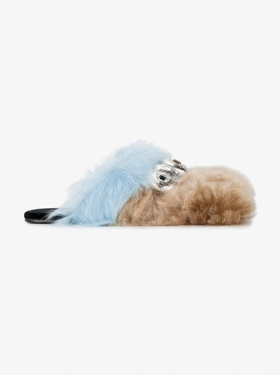 Shop Prada Brown Blue Crystal Fur Slides