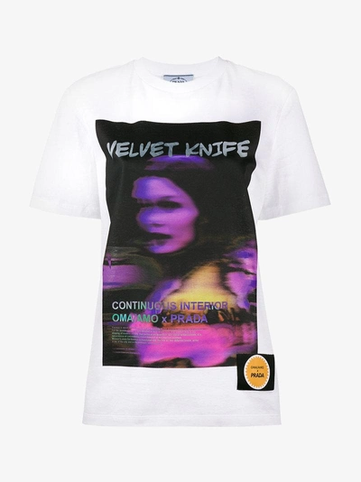 Shop Prada Velvet Knife Print T-shirt In White