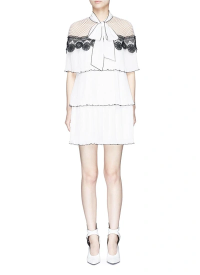 Shop Self-portrait Monochrome Lace Cape Tiered Pleated Crepe Dress