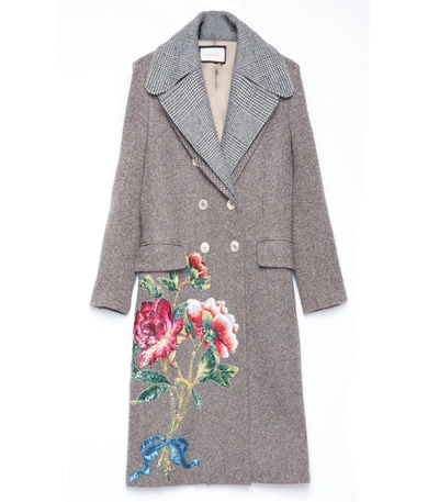 Shop Gucci Grey Vintage Embroidered Coat In Multi