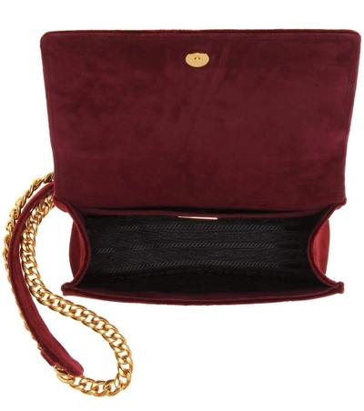 Shop Prada Velvet Shoulder Bag In Red