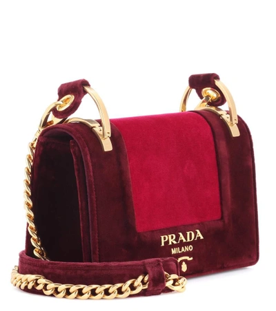 Shop Prada Velvet Shoulder Bag In Red