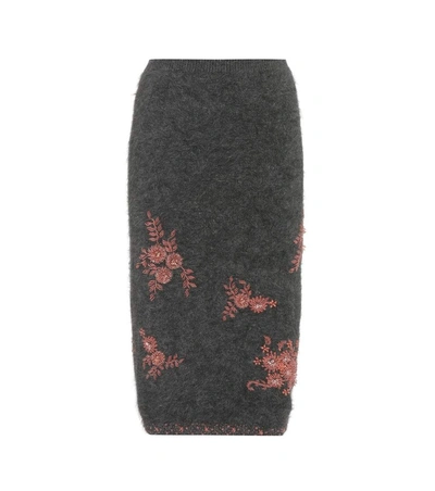 Prada Embroidered Knit Pencil Skirt In Aetracite