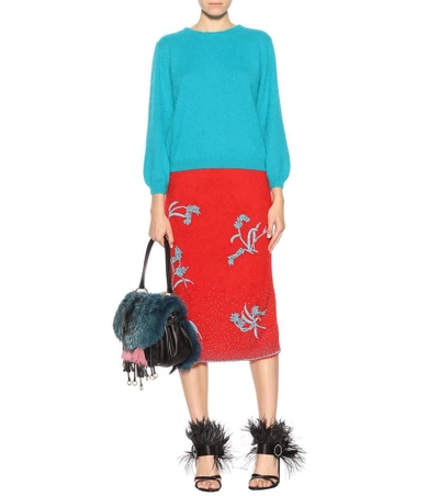 Shop Prada Beaded Angora-blend Skirt In Red