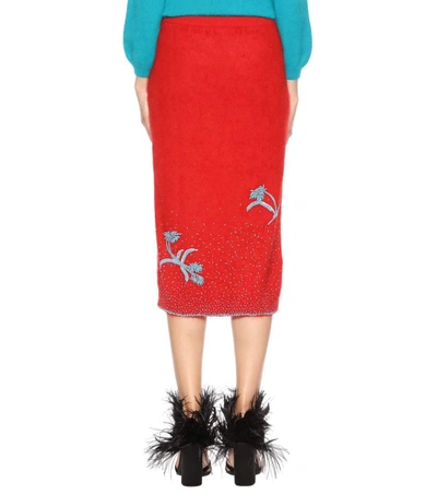 Shop Prada Beaded Angora-blend Skirt In Red