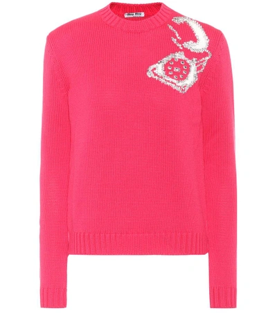 Shop Miu Miu Embellished Wool Sweater In Pink