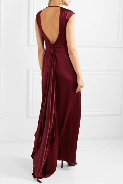 Shop Rosetta Getty Draped Backless Satin Gown In Burgundy