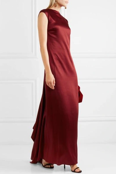 Shop Rosetta Getty Draped Backless Satin Gown In Burgundy