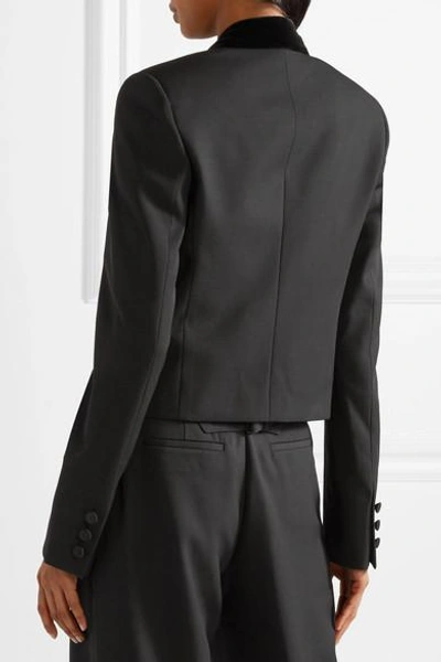 Shop Saint Laurent Velvet-trimmed Embellished Wool Grain De Poudre Blazer In Black