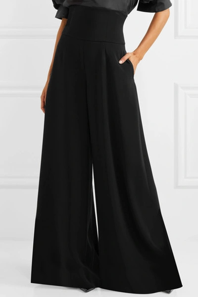 Shop Adeam Velvet-trimmed Crepe Wide-leg Pants