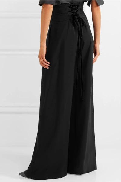 Shop Adeam Velvet-trimmed Crepe Wide-leg Pants