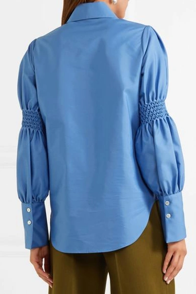 Shop Adeam Smocked Cotton-blend Shirt