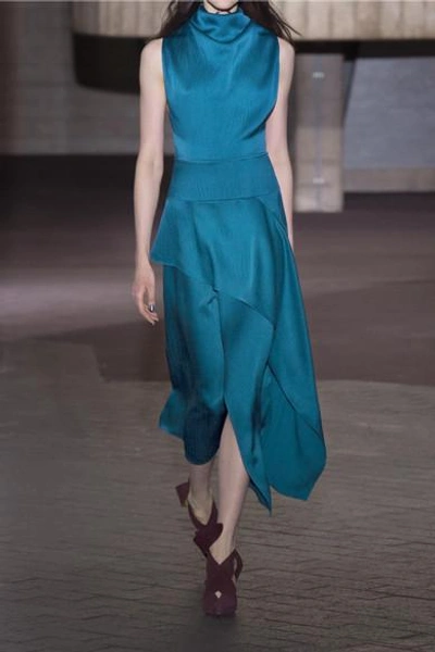 Shop Roland Mouret Allerston Asymmetric Hammered Silk-satin Dress
