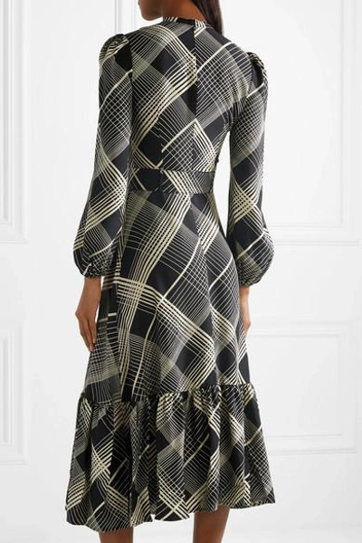 Shop Co Pintucked Checked Hammered Silk-satin Midi Dress In Black