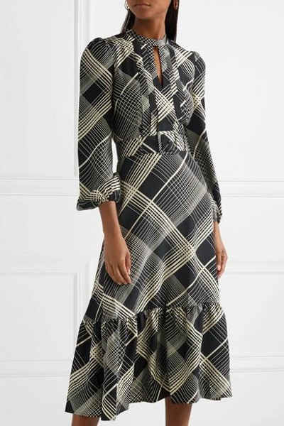 Shop Co Pintucked Checked Hammered Silk-satin Midi Dress In Black