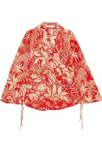 Shop Rixo London Printed Silk Crepe De Chine Blouse In Red