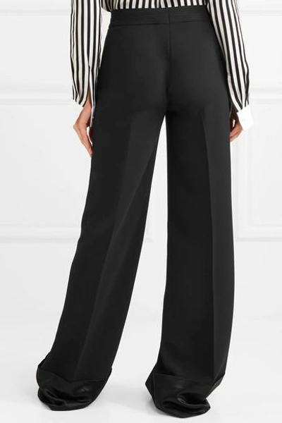 Shop Victoria Victoria Beckham Grosgrain-trimmed Crepe Wide-leg Pants In Black