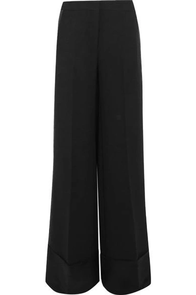 Shop Victoria Victoria Beckham Grosgrain-trimmed Crepe Wide-leg Pants In Black