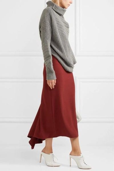 Shop Rosetta Getty Asymmetric Crepe Midi Skirt In Burgundy
