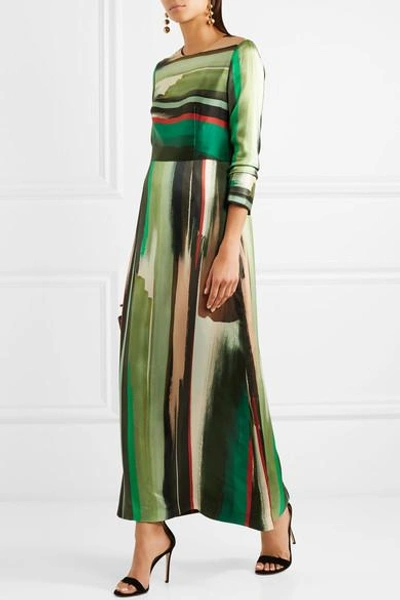 Shop Goen J Printed Silk-satin Maxi Dress In Green