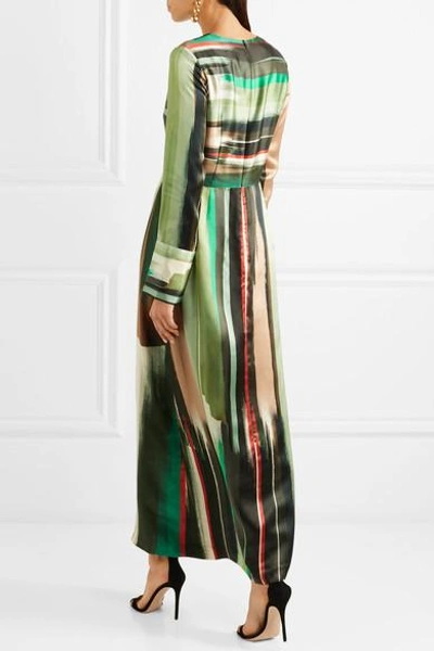 Shop Goen J Printed Silk-satin Maxi Dress In Green