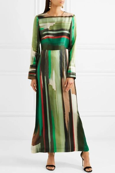 Shop Goen J Printed Silk-satin Maxi Dress In Green
