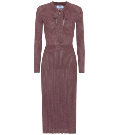 Shop Prada Ribbed Long-sleeved Dress In Lordeaux