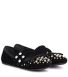 PRADA EMBELLISHED VELVET BALLERINAS,P00273811