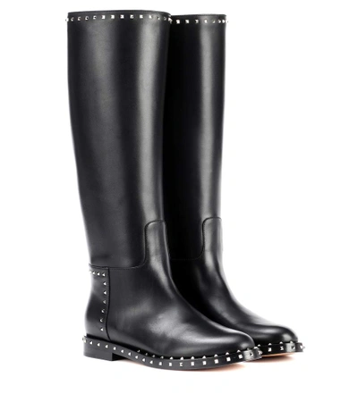 Shop Valentino Leather Knee-high Boots In Black