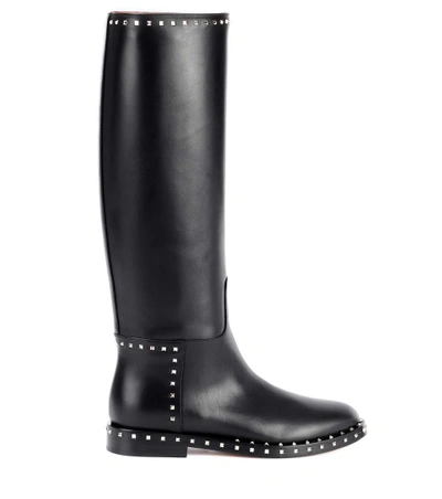 Shop Valentino Leather Knee-high Boots In Black