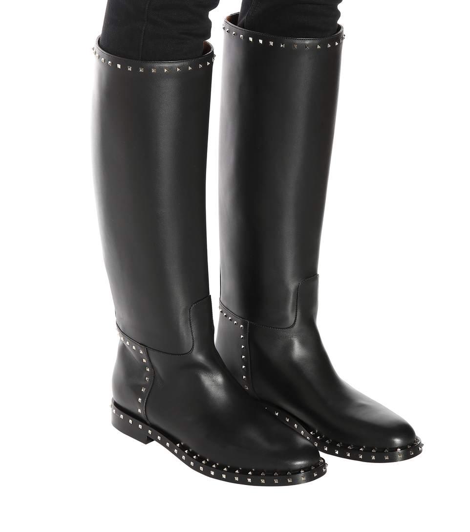 Valentino Garavani Soul Rockstud Leather Knee-high Boots In Black ...