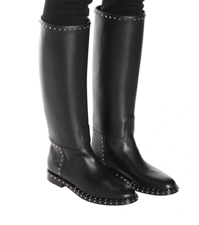 Shop Valentino Leather Knee-high Boots In Black