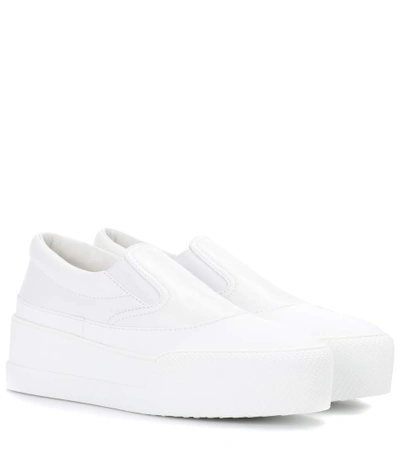 Miu Miu Leather Slip-on Platform Sneakers In White