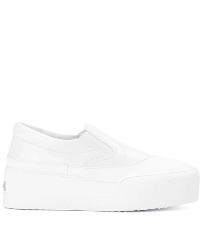 Shop Miu Miu Leather Slip-on Platform Sneakers In White