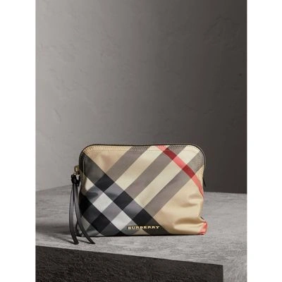 Burberry Large Zip-top Check Pouch In Camel