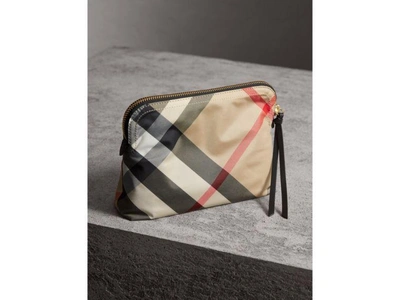 Shop Burberry Large Zip-top Check Pouch In Camel