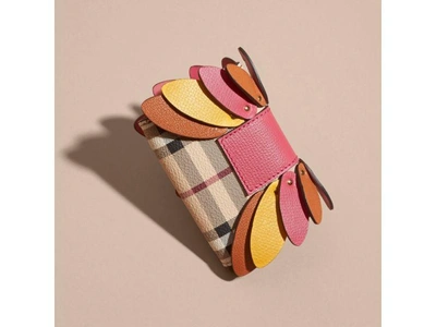 Shop Burberry Haymarket Check And Leather Card Case In Plum Pink