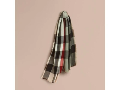 Shop Burberry The Lightweight Cashmere Scarf In Ombré Check In Apple Green