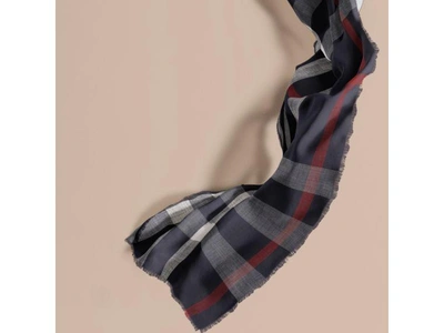 Shop Burberry The Lightweight Cashmere Scarf In Ombré Check In Apple Green