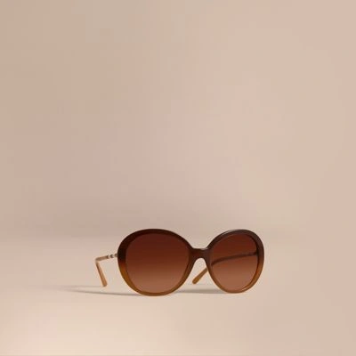 Burberry Check Detail Round Frame Sunglasses In Amber ModeSens GB