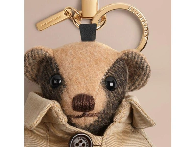 Shop Burberry Thomas Bear Charm In Check Cashmere With Beasts Detail In Rose Pink