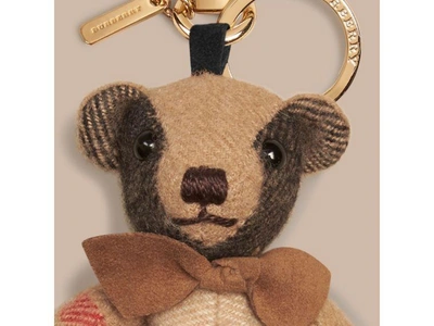 Shop Burberry Thomas Bear Charm In Check Cashmere With Beasts Detail In Rose Pink
