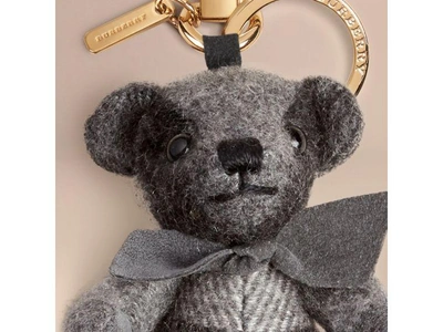 Shop Burberry Thomas Bear Charm In Check Cashmere With Beasts Detail In Rose Pink